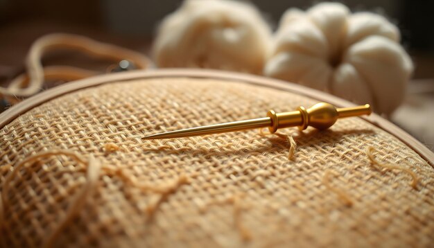 stolik z igłami i kanwą